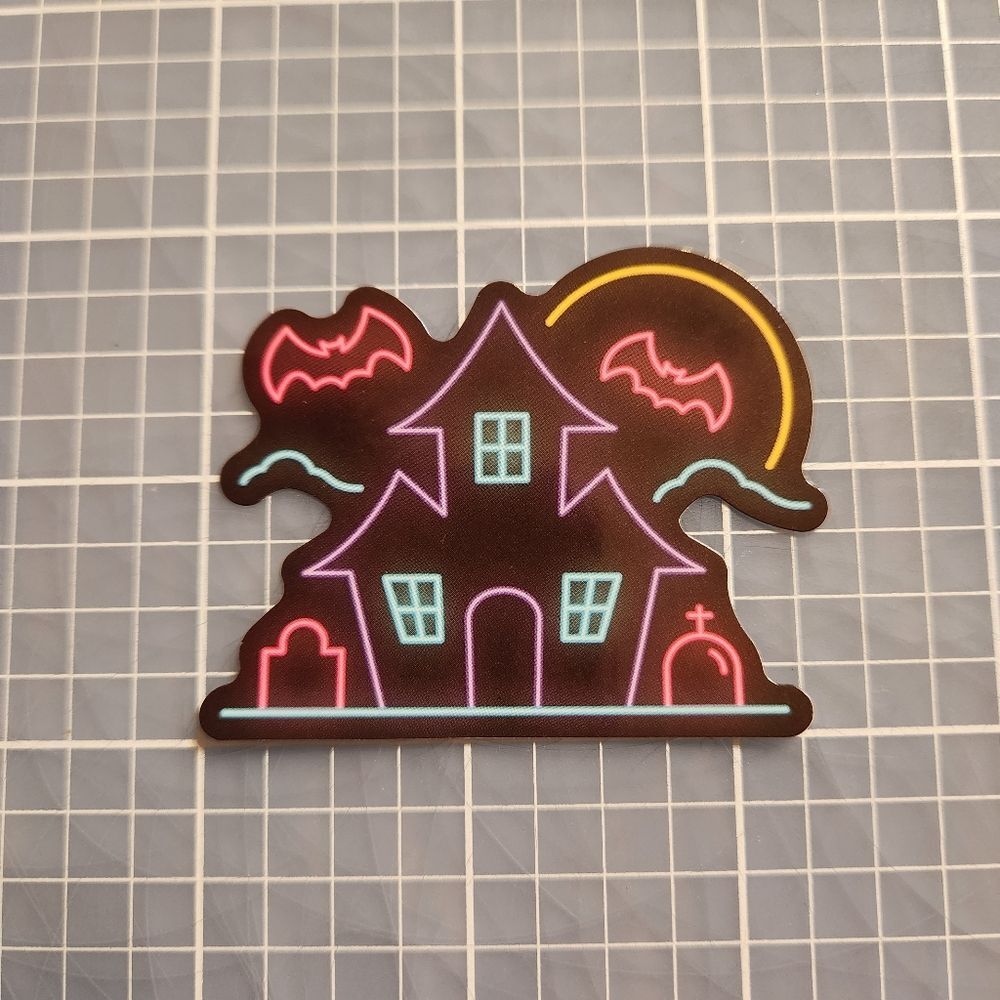 10/$10 Sticker Haunted House Bats Spooky Neon Cartoon Graffiti Vibrant Colors